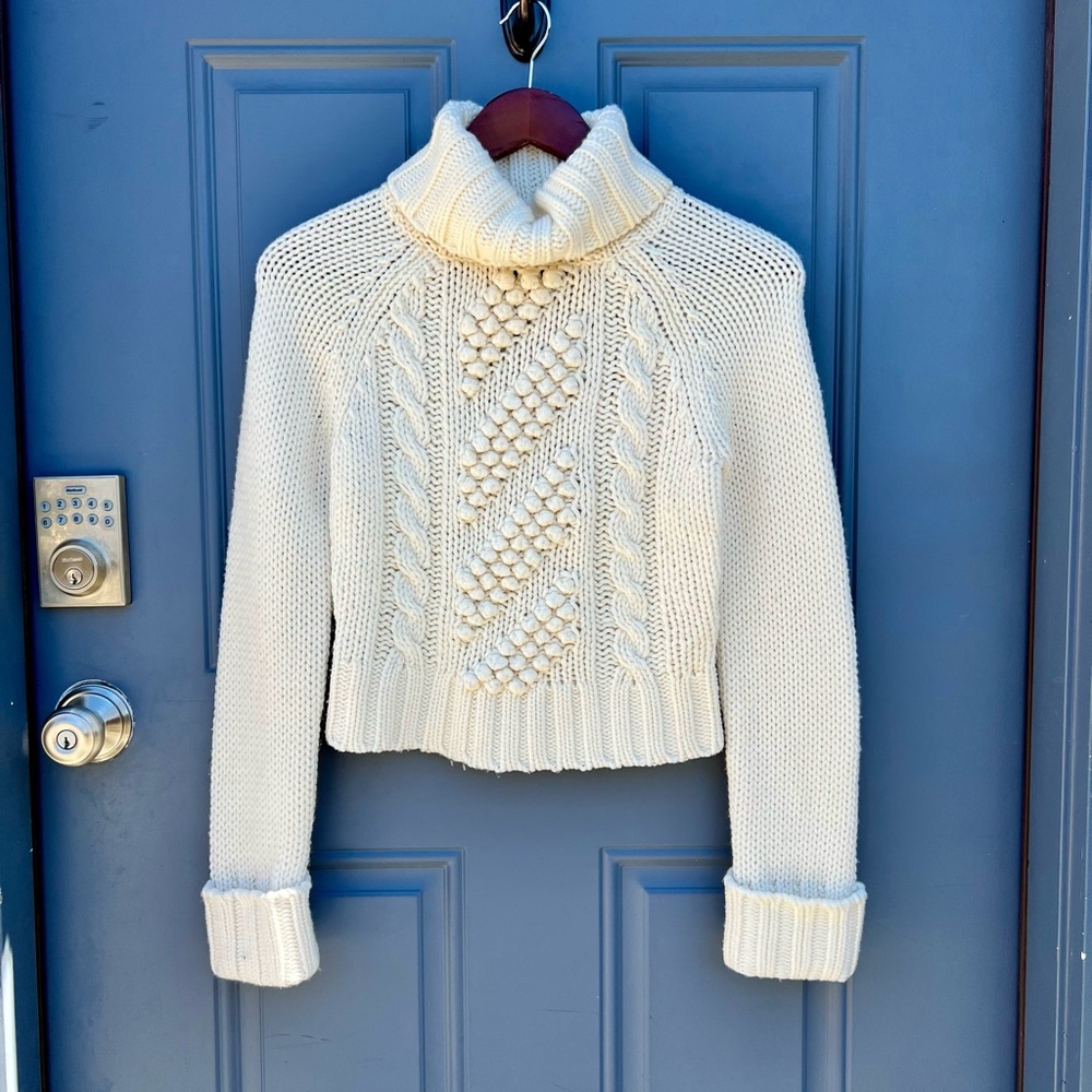Express Cream Cable Knit Turtleneck Sweater